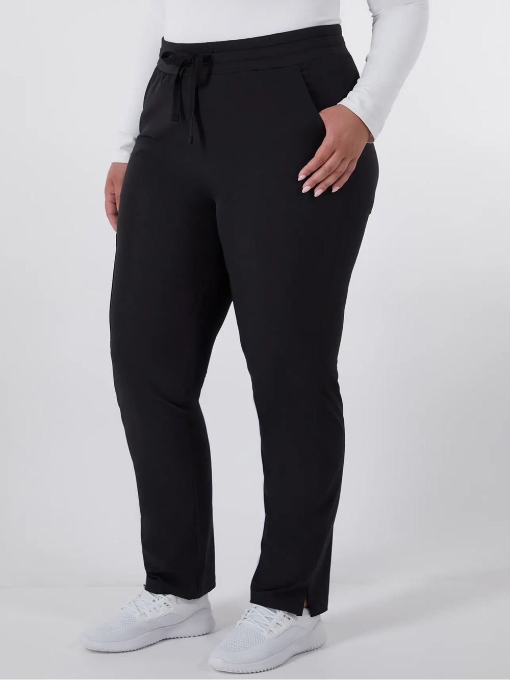 Hanes Black Pull-On Straight Leg Pants with Drawstring Waist